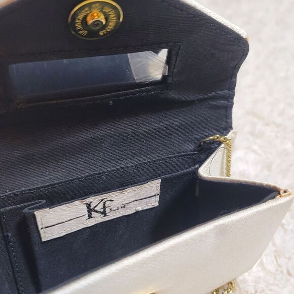 Kflia Vintage Snap Close Cream White Gold Chain Formal Crossbody Clutch - Picture 8 of 8